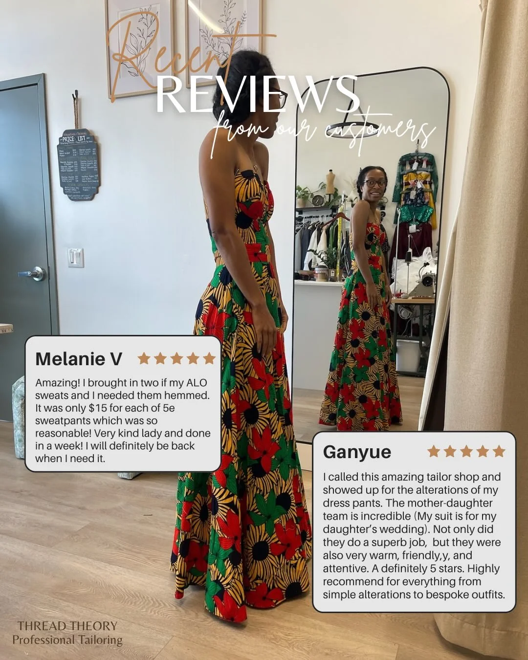 More happy customers! 🤗 Reviews help our business but it also lets us know how you felt in our shop and in your clothes.

We love putting smiles on everyone&rsquo;s faces after they put on their perfectly altered garments.

If you&rsquo;ve had a gre