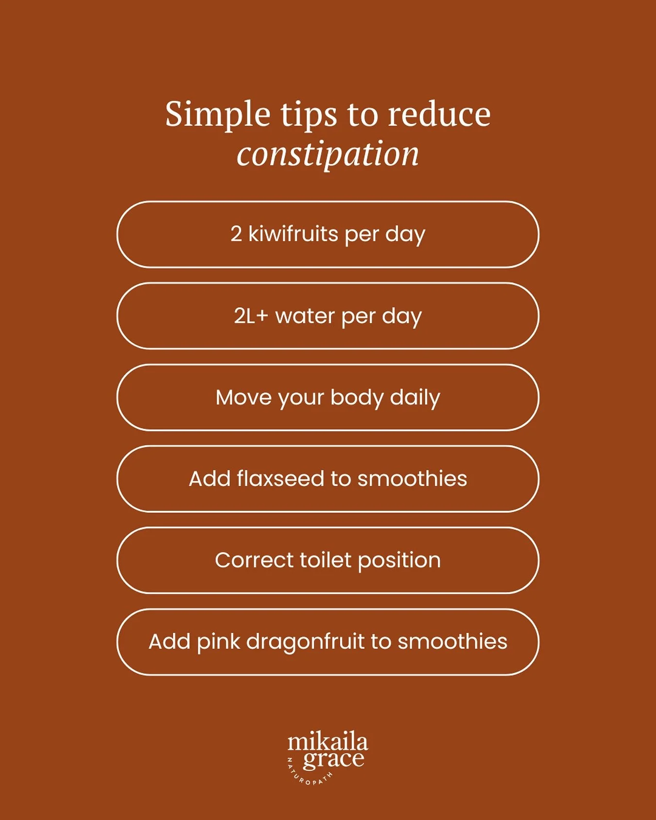 Constipation has been coming up a lot in clinic lately with many of my clients 😬

If you&rsquo;re feeling sluggish, bloated, or just not going regularly, there are some gentle, effective ways to support your digestion without relying on laxatives.

