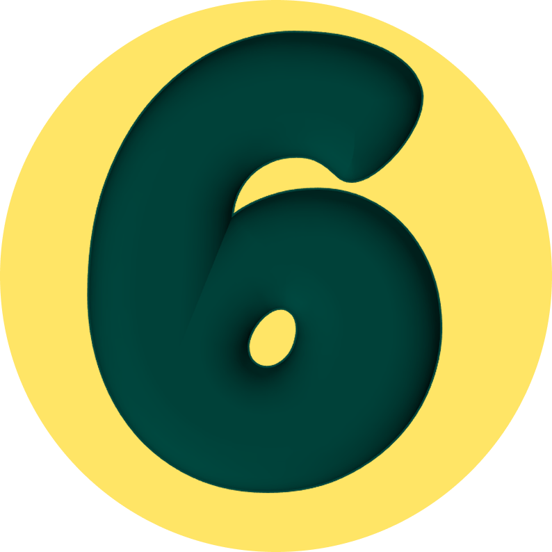 Bold black number 6 on yellow circle background