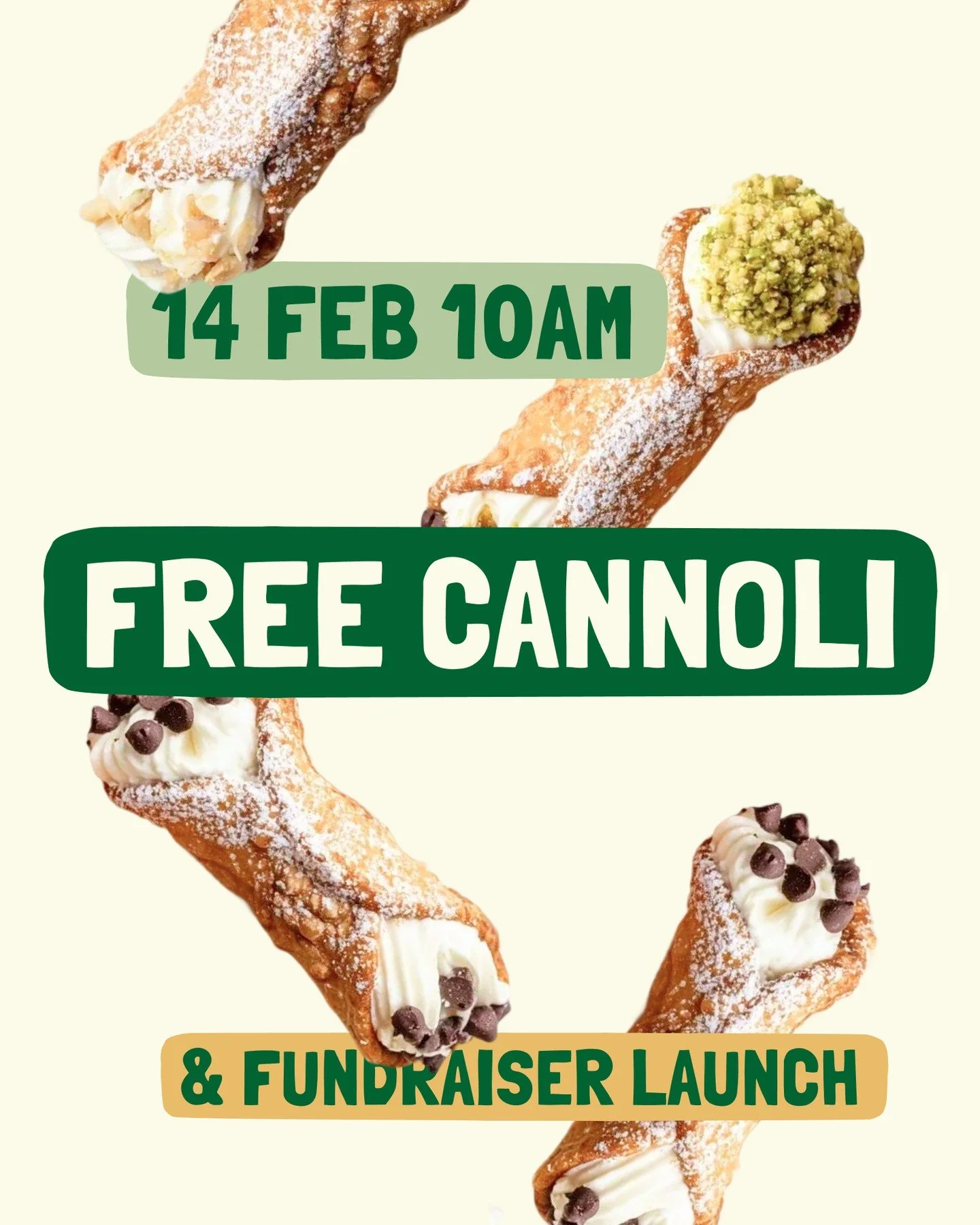 guys the group chat said our last post wasn't clear enough. so just in case you missed it...

⏰ 10am-11.30am
📅 sat 14 feb
📍 520 punt rd, south yarra
❓ free cannoli + the official launch of our water fundraiser
(I'm low-key so proud these emojis are