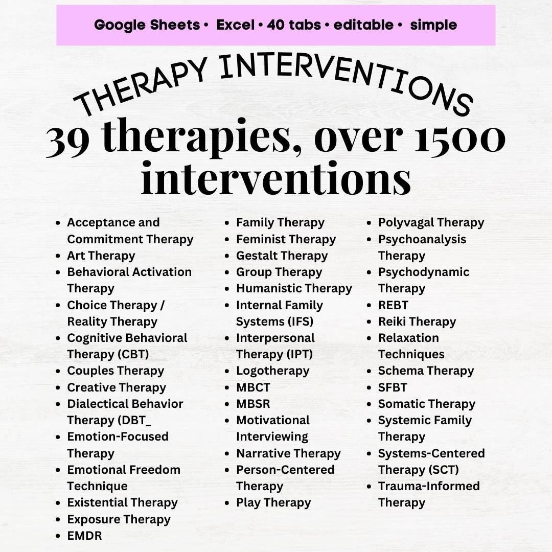 interventions cheat sheet, therapy interventions cheat sheet, therapeutic interventions cheat sheet, therapist intervention
