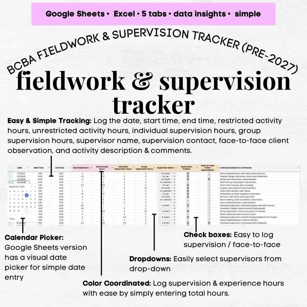 bcba fieldwork tracker template bcba fieldwork tracker excel bcba supervision fieldwork tracker bcba tracker hours