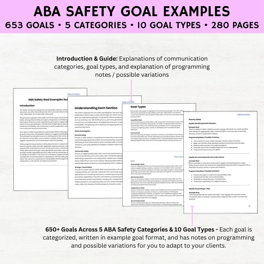 aba safety goals, aba safety instructions, aba community safety, aba goal bank, bcba goal bank, aba goal bank pdf