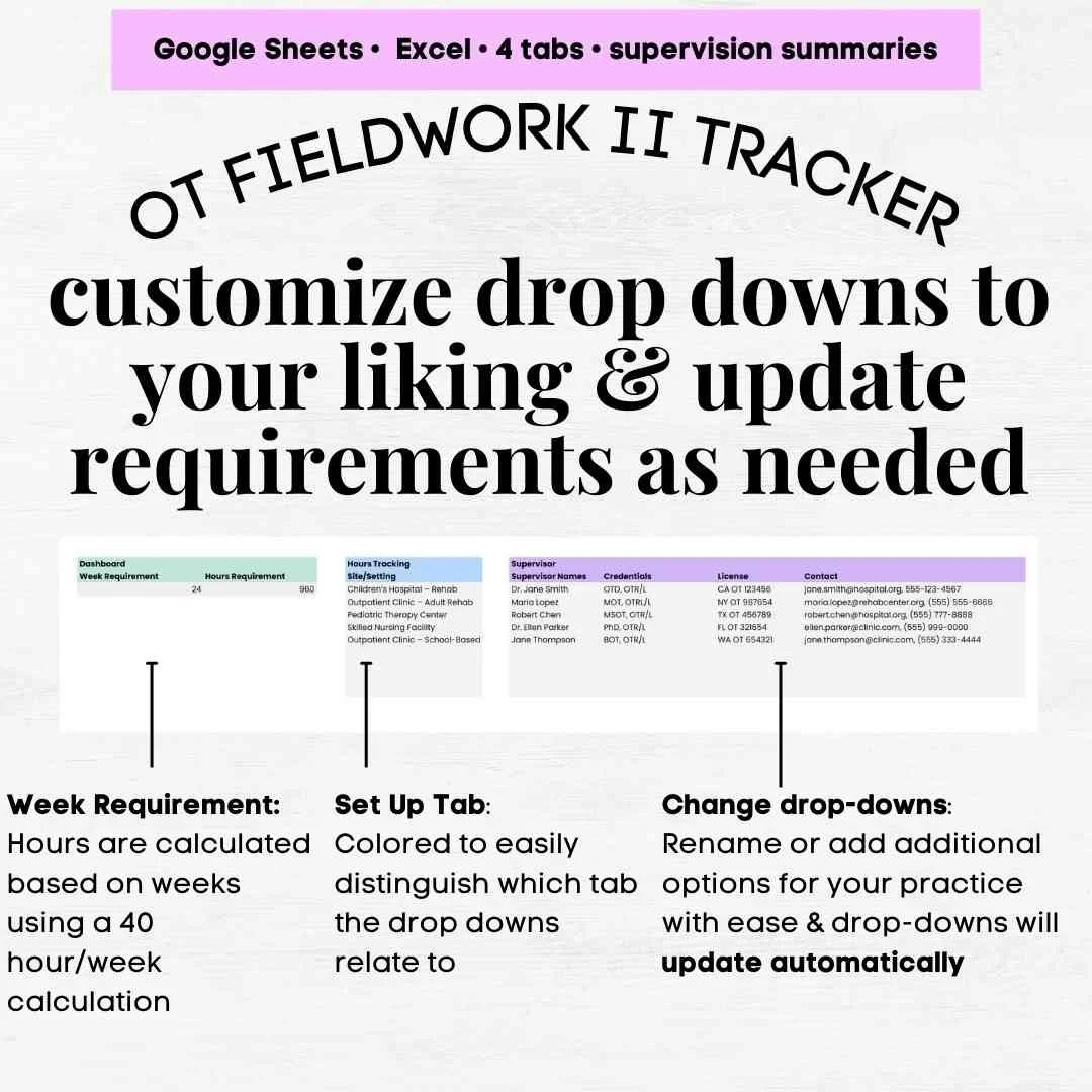 ot fieldwork level 2 hours ot fieldwork hours ot hours log ot supervision log occupational therapy hours log nbcot