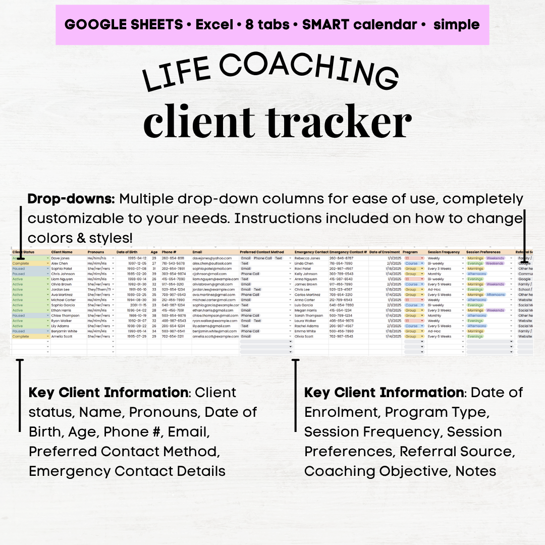 coaching spreadsheet template, coaching excel template coaching workbook template coaching template excel