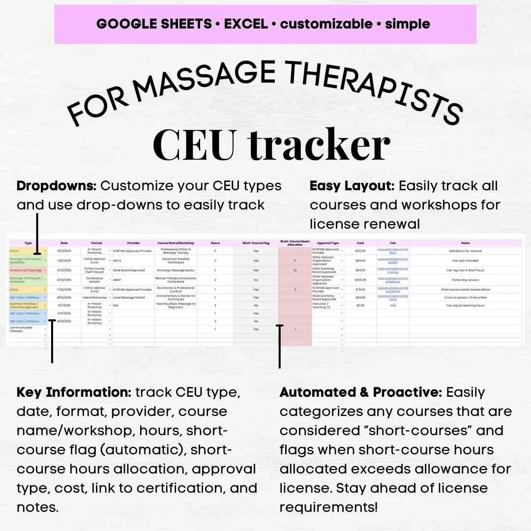 massage ceu tracker ncbtmb ceu tracker ceu massage therapy tracker ceu tracker template ceu tracker template excel