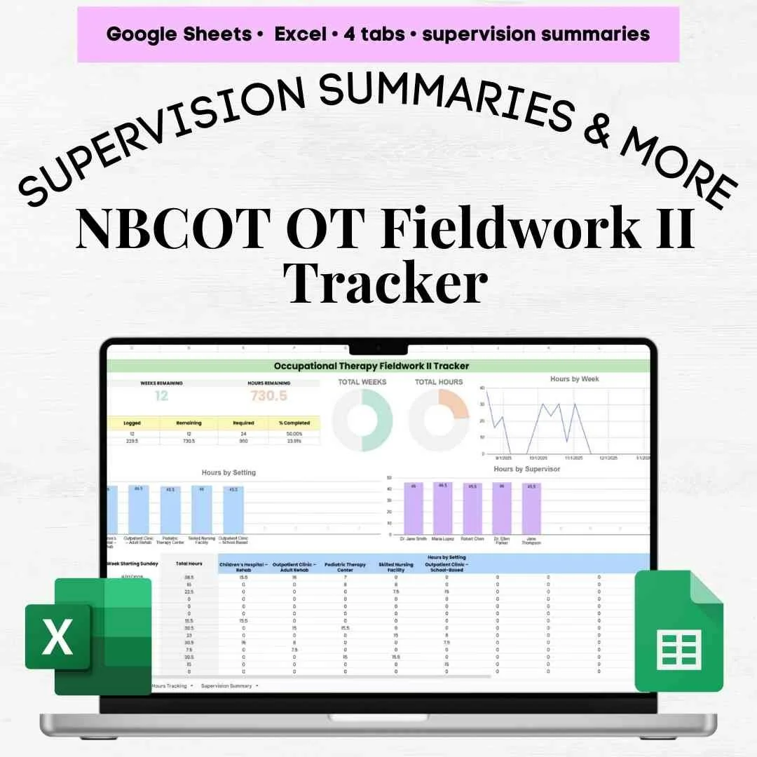 ot fieldwork level 2 hours ot fieldwork hours ot hours log ot supervision log occupational therapy hours log nbcot