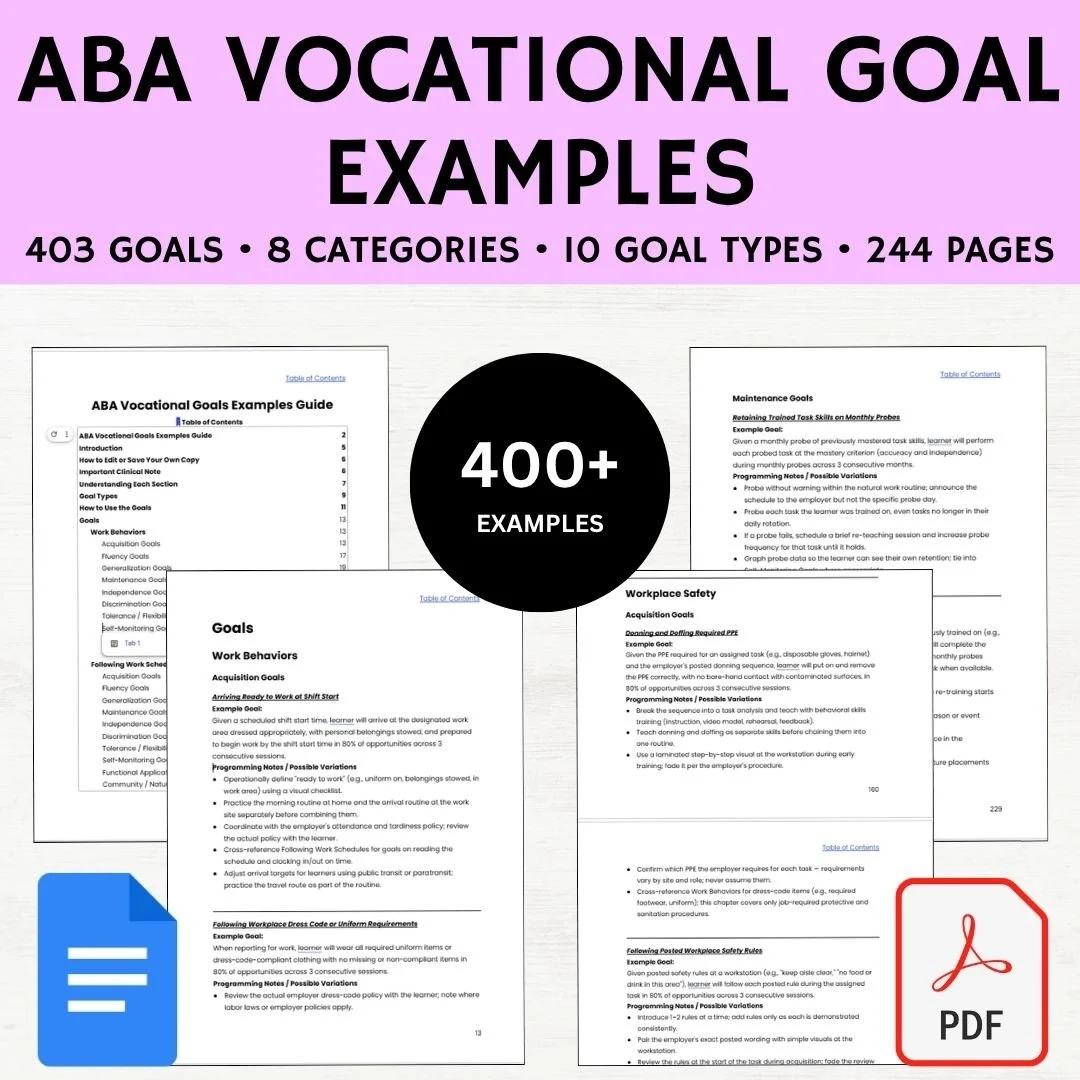 vocational goals examples aba vocational skills vocational goals for iep vocational goals for students aba goal bank pdf