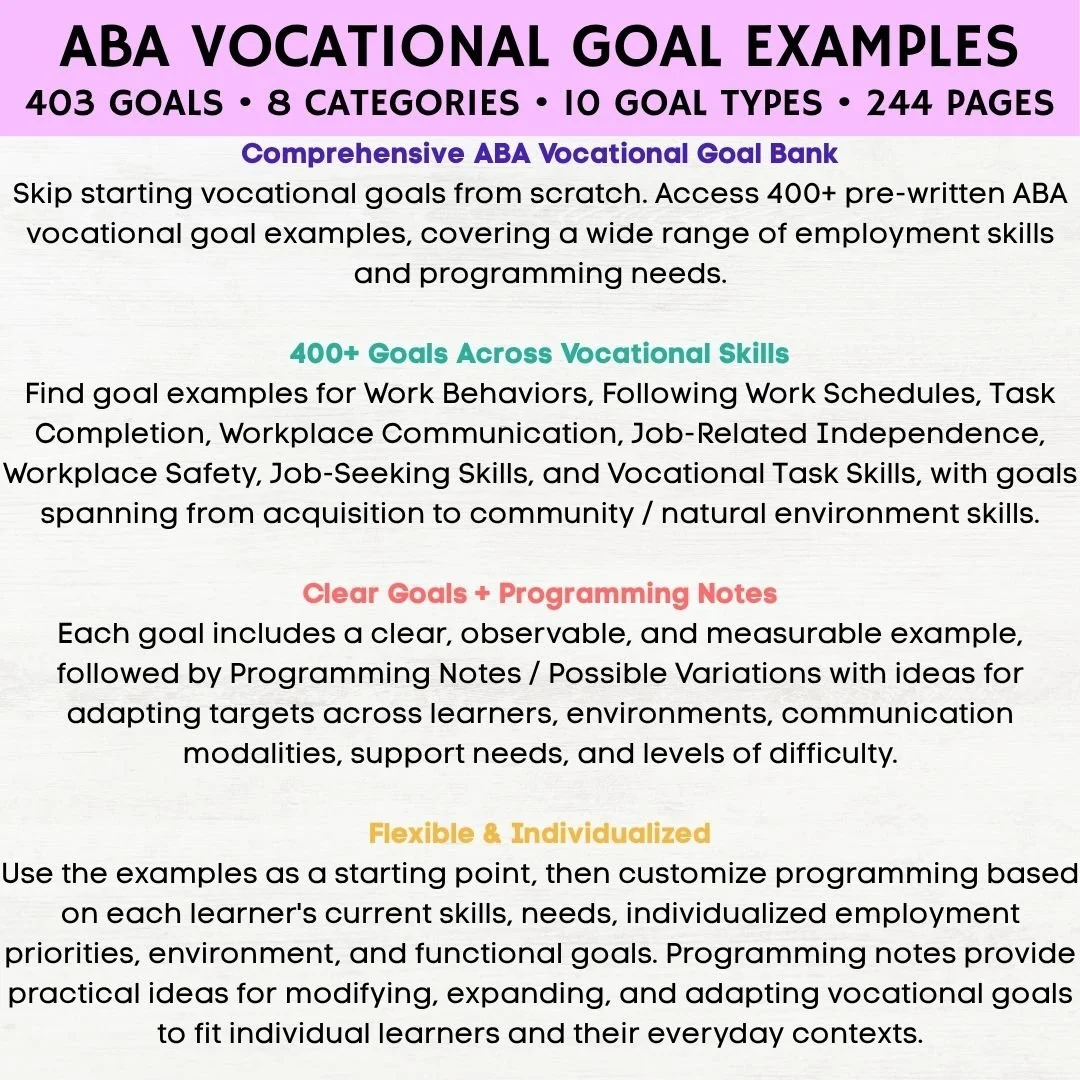 vocational goals examples aba vocational skills vocational goals for iep vocational goals for students aba goal bank pdf