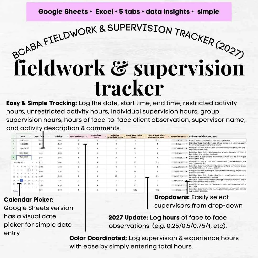 2027 bcaba fieldwork tracker bcaba fieldwork hours tracker bcaba supervision tracker bcaba supervision hour tracker