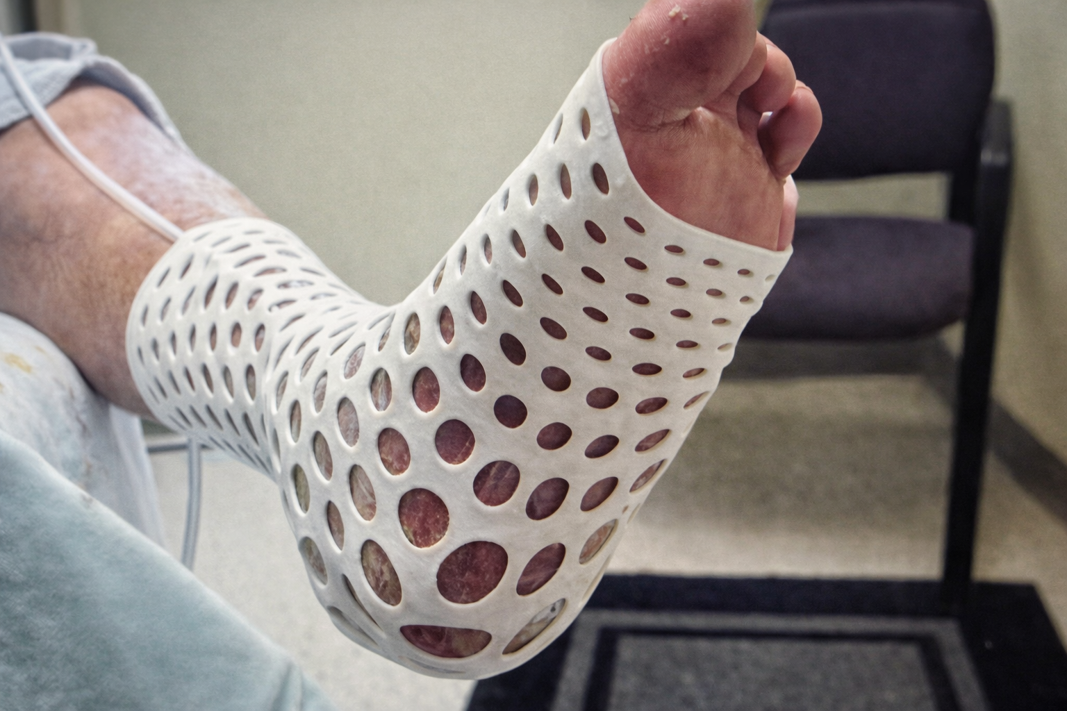 Patient utilizing Derma Compress for retention over negative pressure wound therapy system.