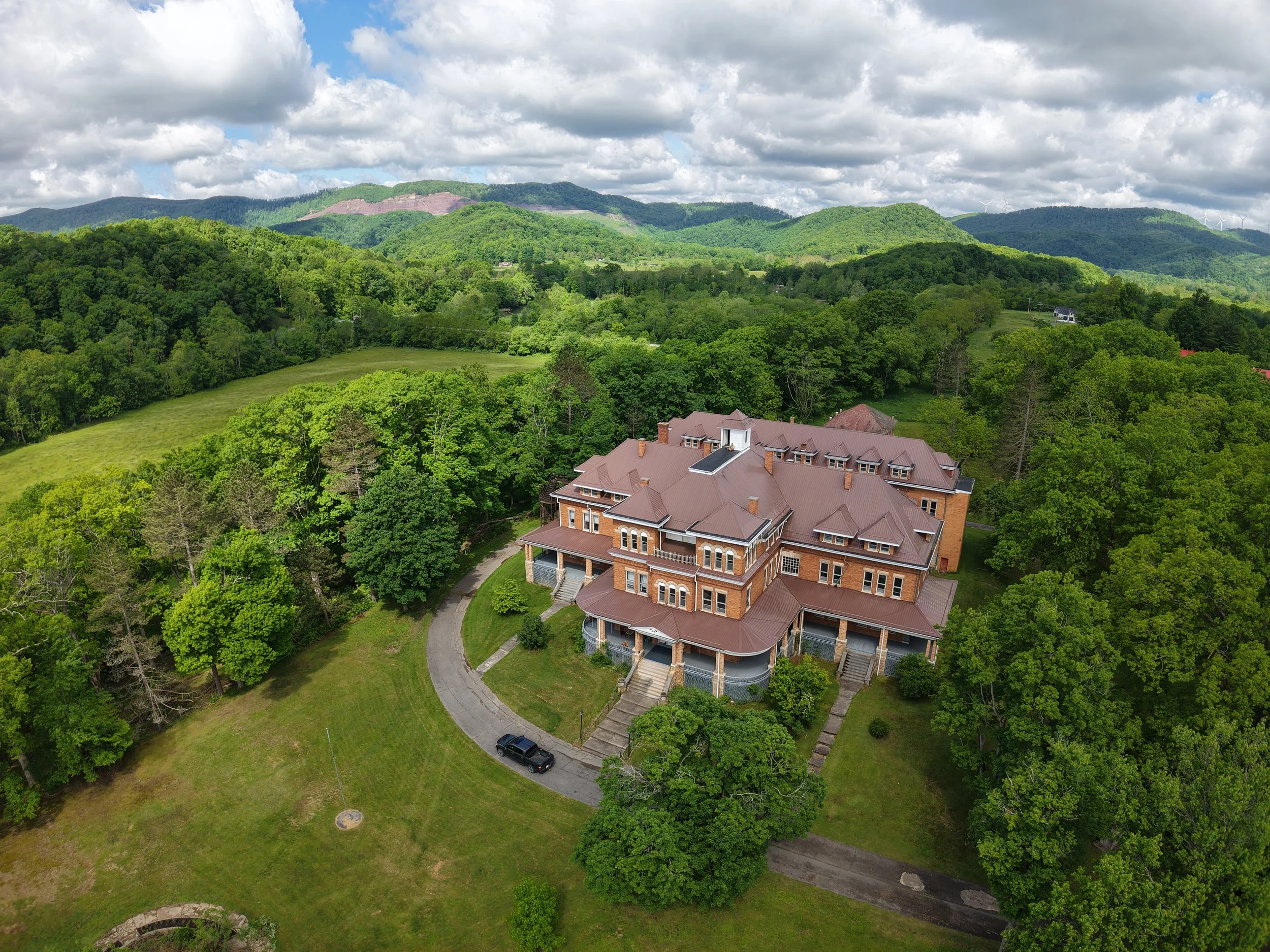 Sky view of the manor