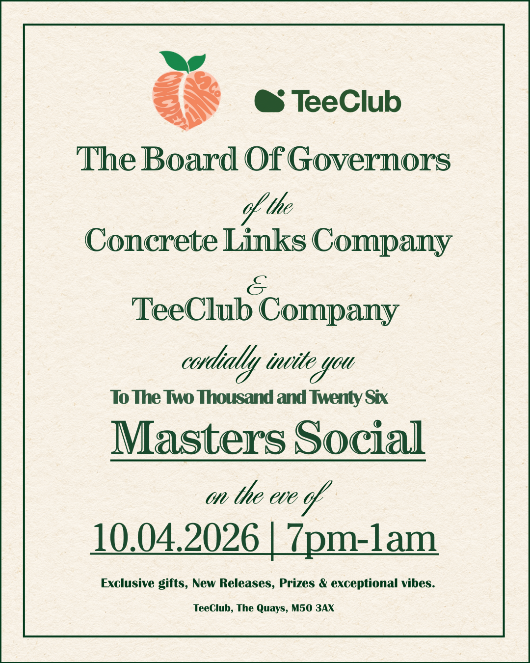 Masters Special Social Event - TICKETS ON SALE