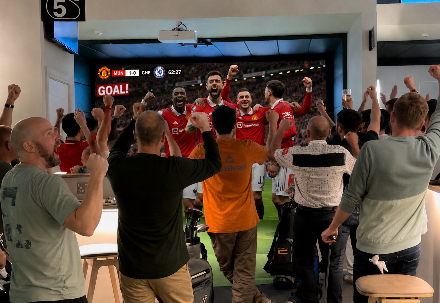 manchester united fans celebrating watching the football match