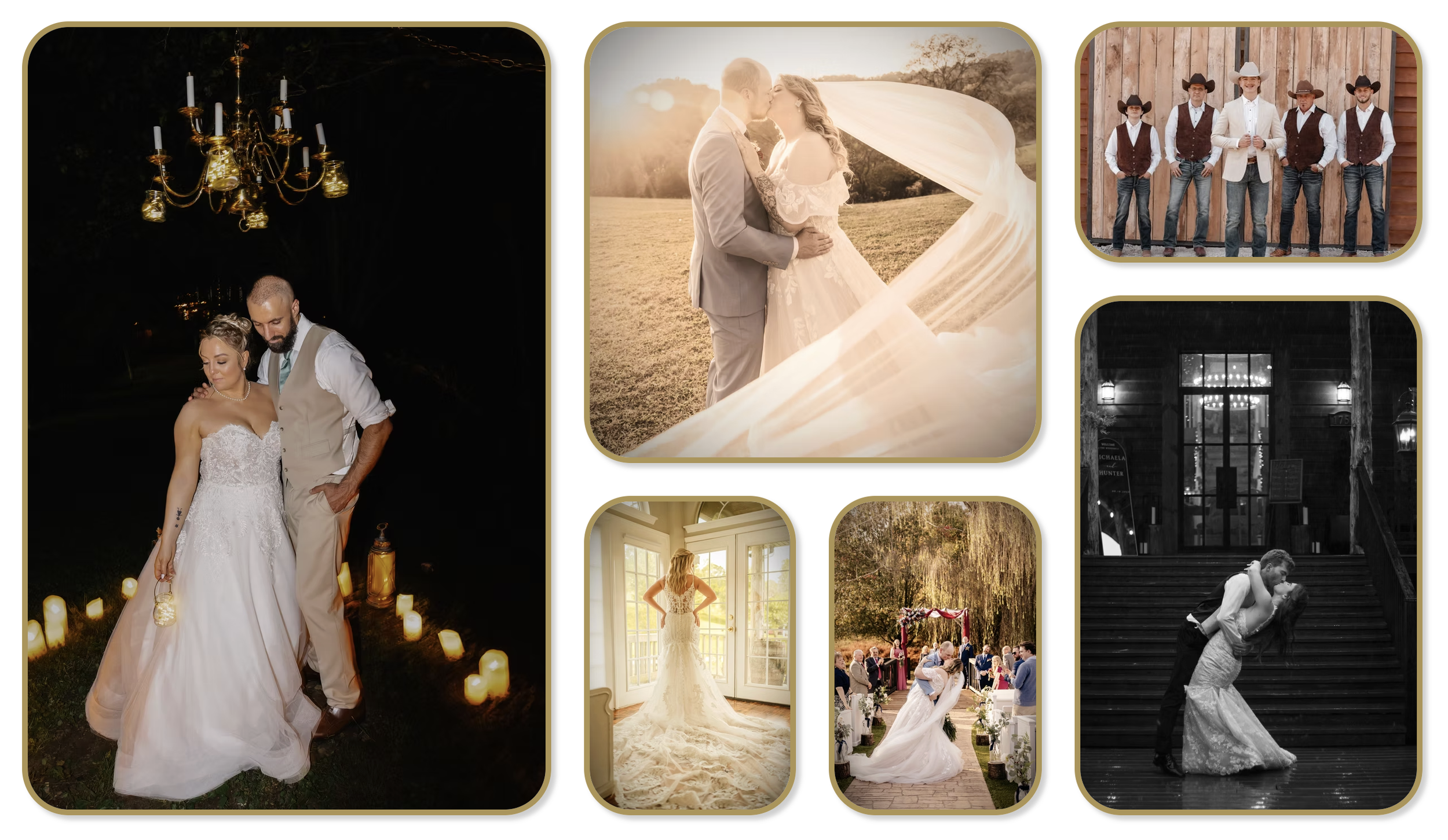 Wedding venue website gallery dominated by close-up wedding photography instead of photos showing the venue and its spaces