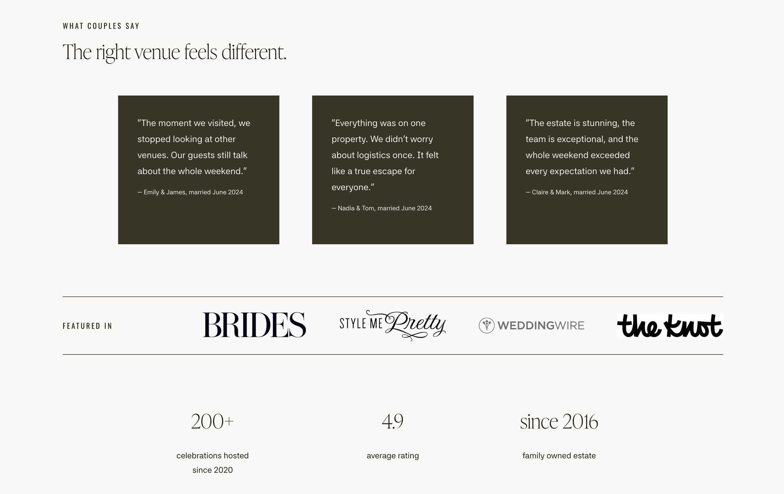 Social proof section in my wedding venue Squarespace Template