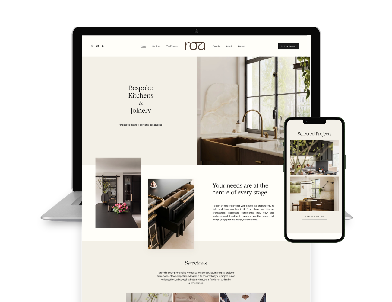 Custom Squarespace web design for interior designer