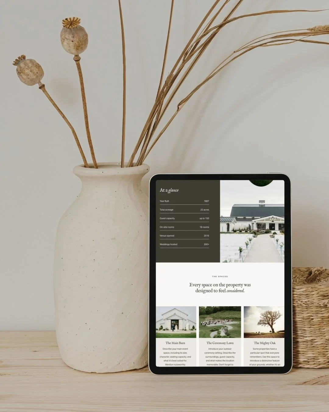 Wedding Venue website template on tablet