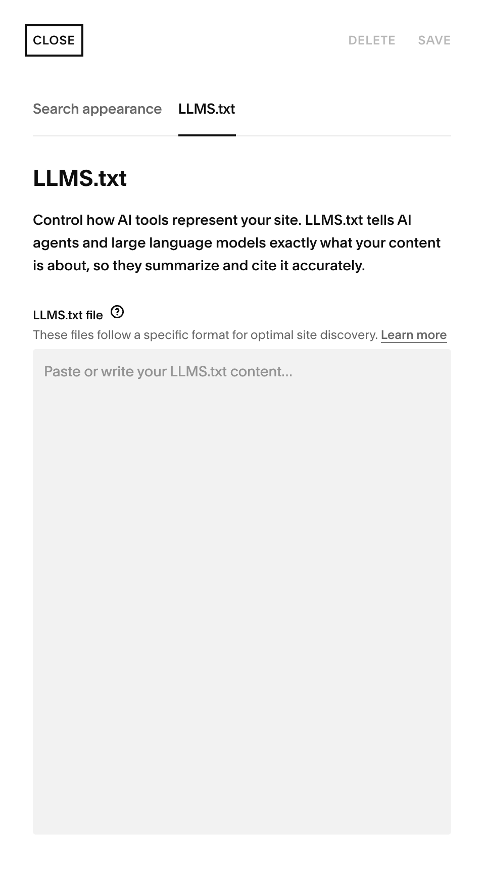 Squarespace AI Visibility tool showing ChatGPT and Gemini search visibility