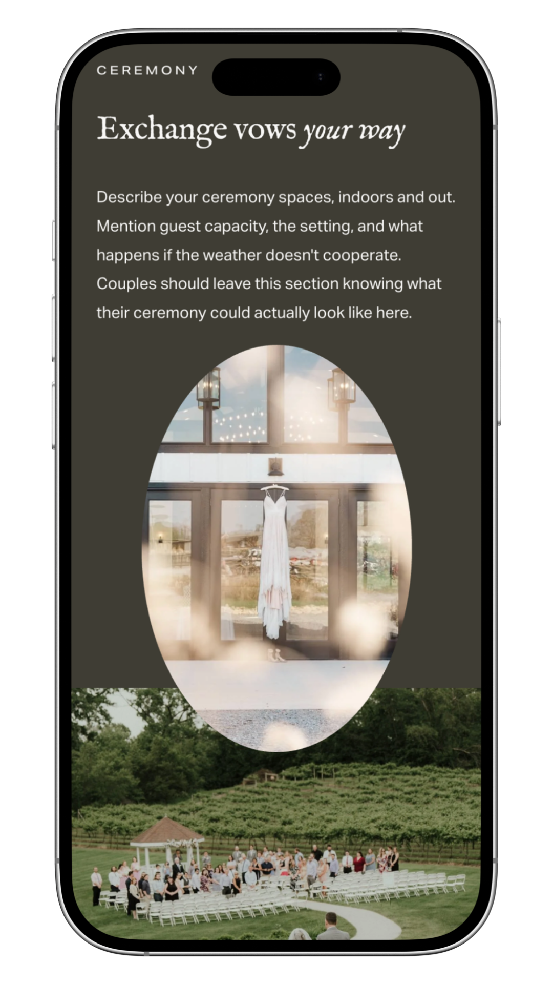 Mobile device mockup of Meadow & Timber, a Squarespace Wedding Venue Template