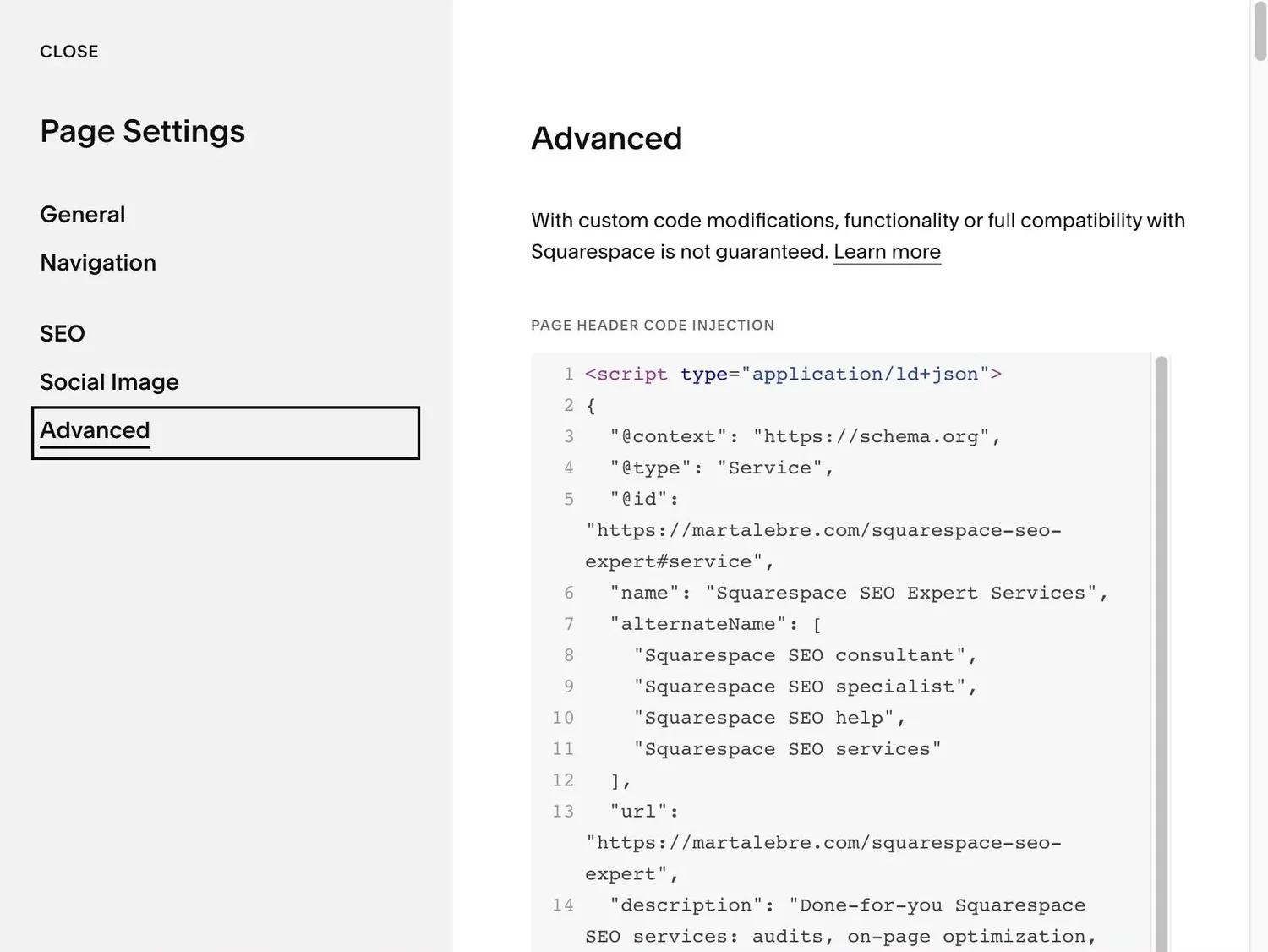 Squarespace Header Code Injection How to Add Schema Markup in Squarespace (Step-by-Step Guide) | Marta Lebre
