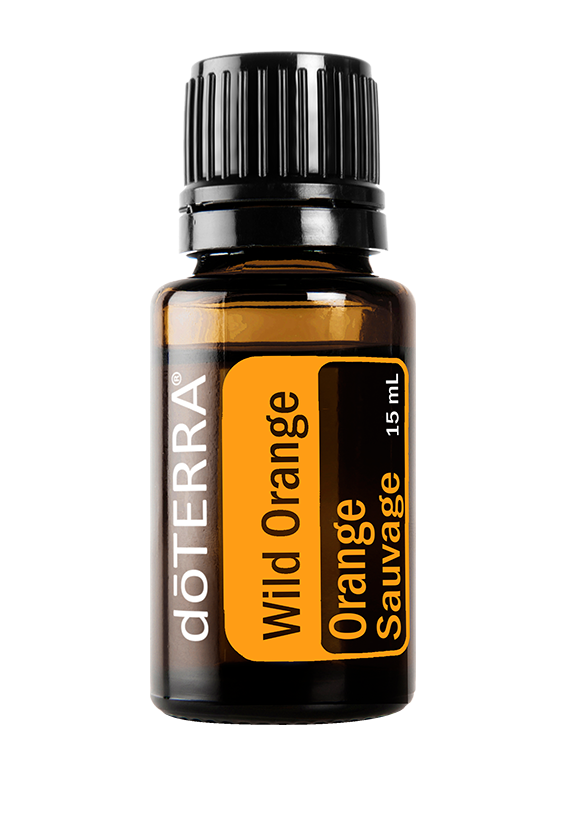 A 15 mL bottle of doTERRA Wild Orange essential oil.