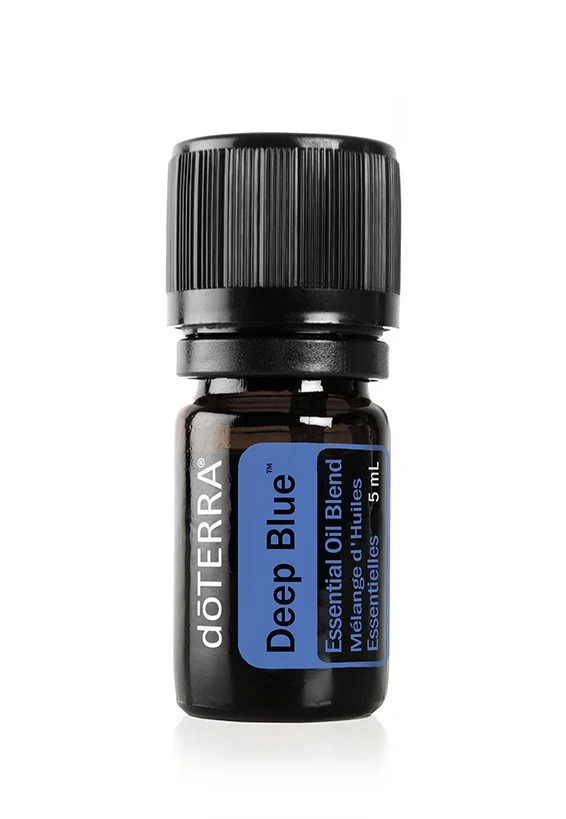 dōTERRA Deep Blue essential oil bottle, black with blue label