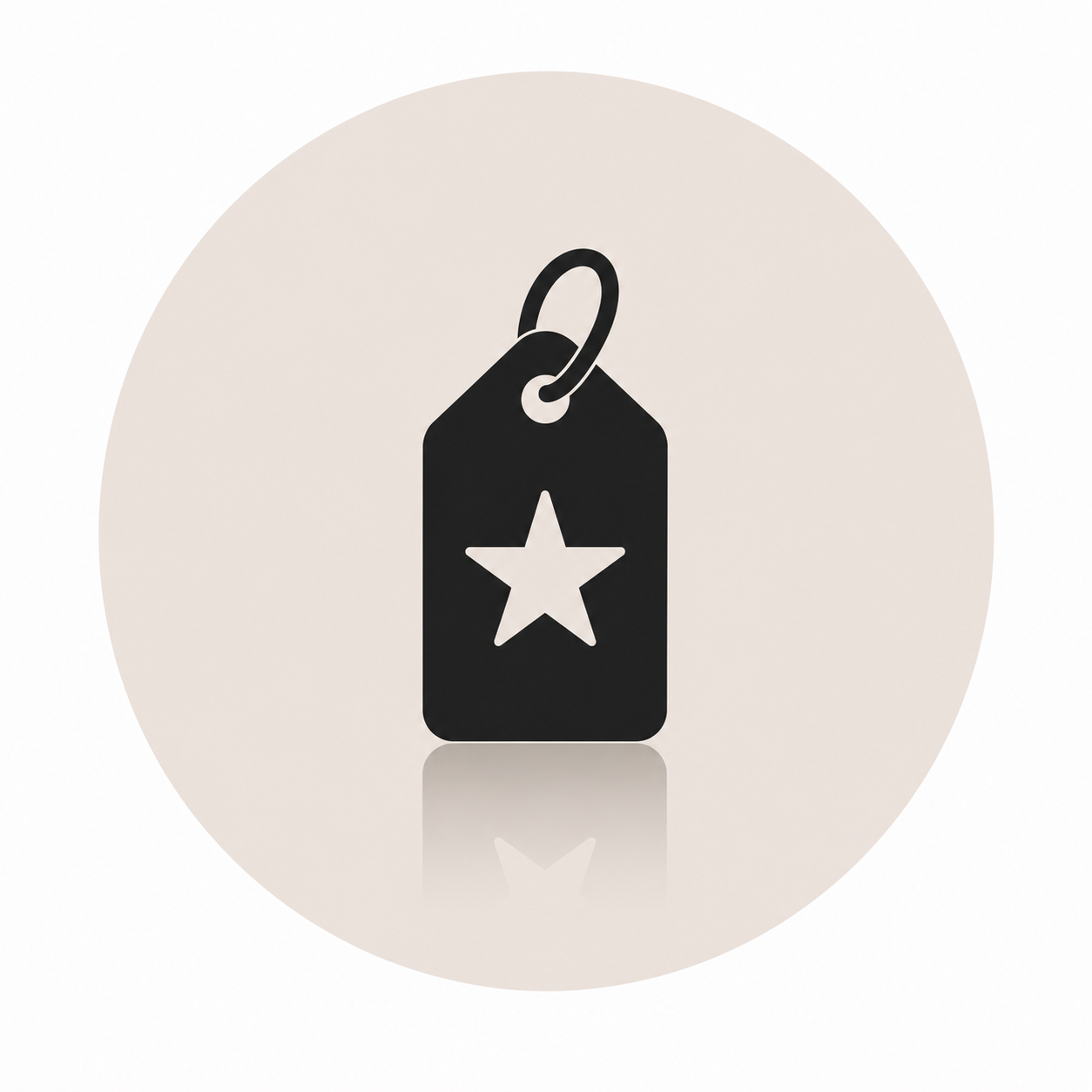 Black silhouette of a price tag with a star cutout, attached to a ring.