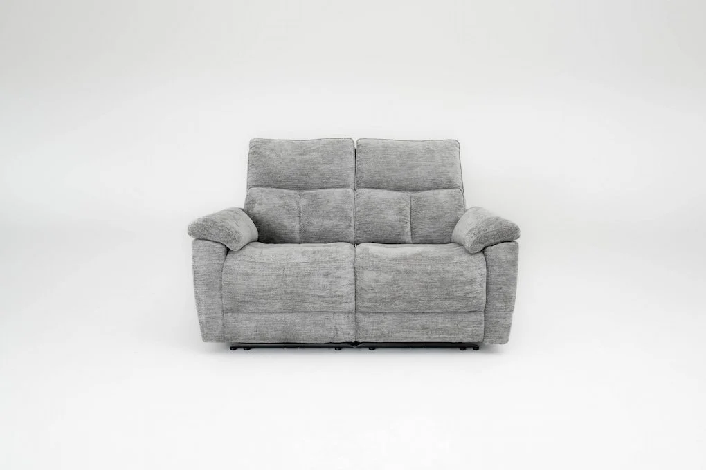 Gray fabric loveseat on a plain white background.