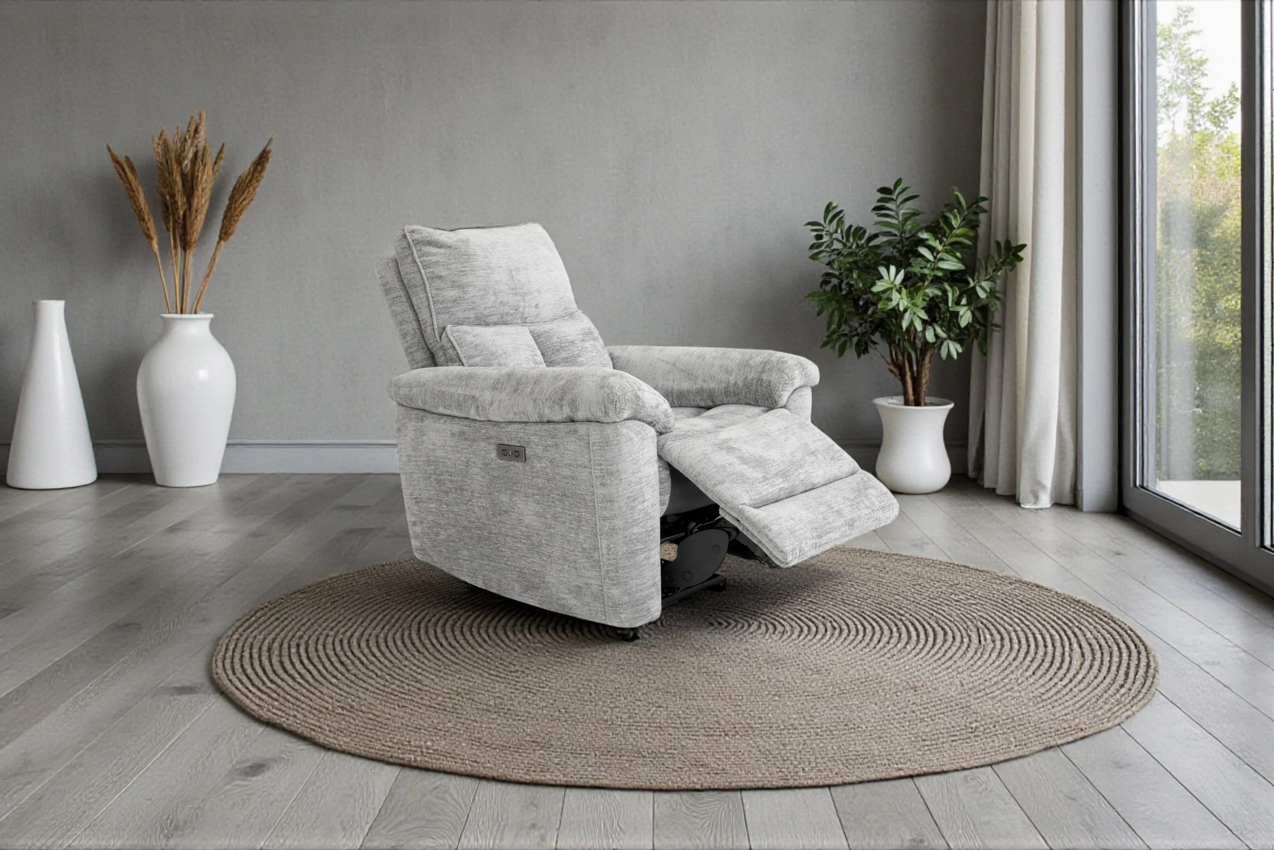 Gray upholstered armchair isolated on white background