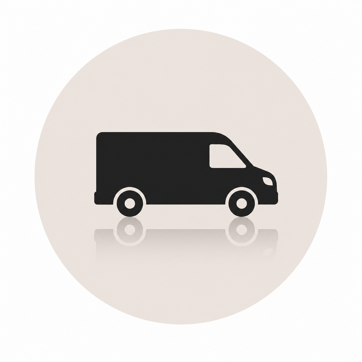 Silhouette of a delivery van on a white background with a reflection below