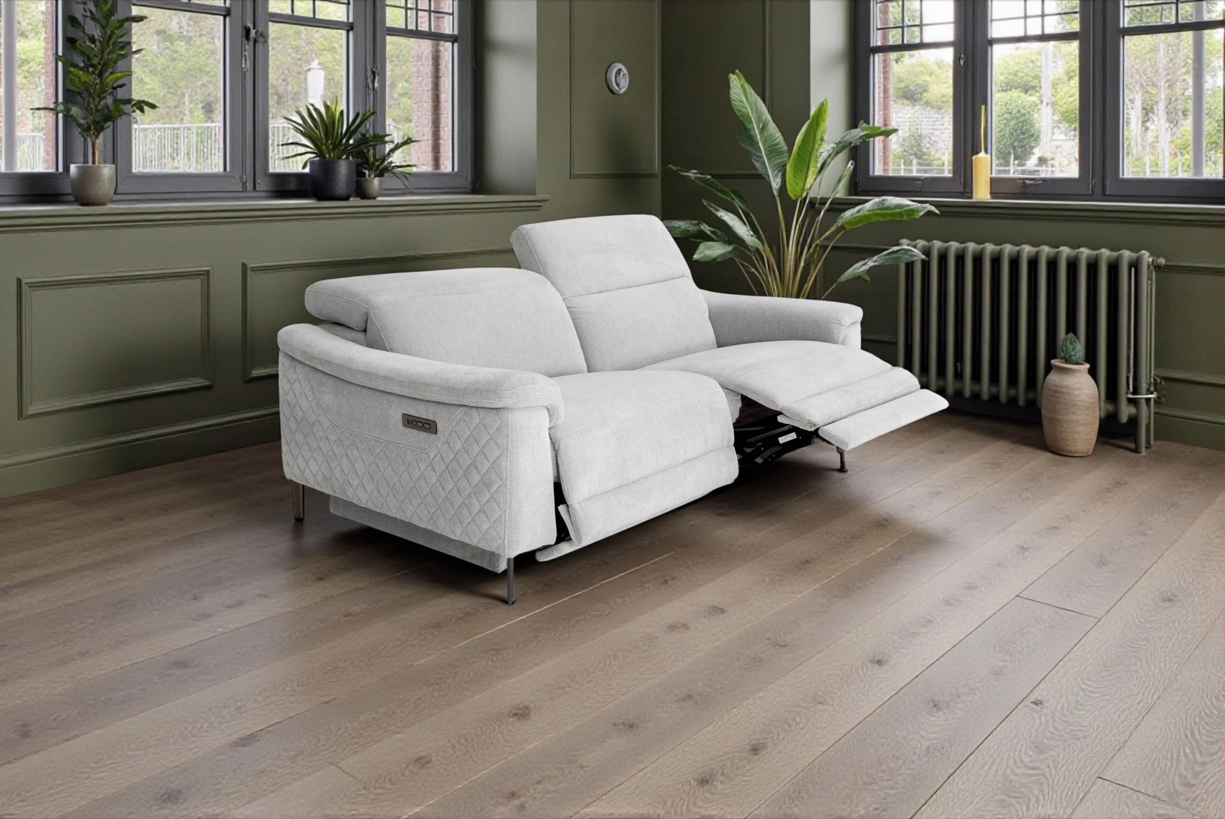 Light gray sofa centered in white background, minimalistic style.