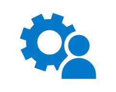 Icon of a gear with a person figure next to it, representing settings or user management.
