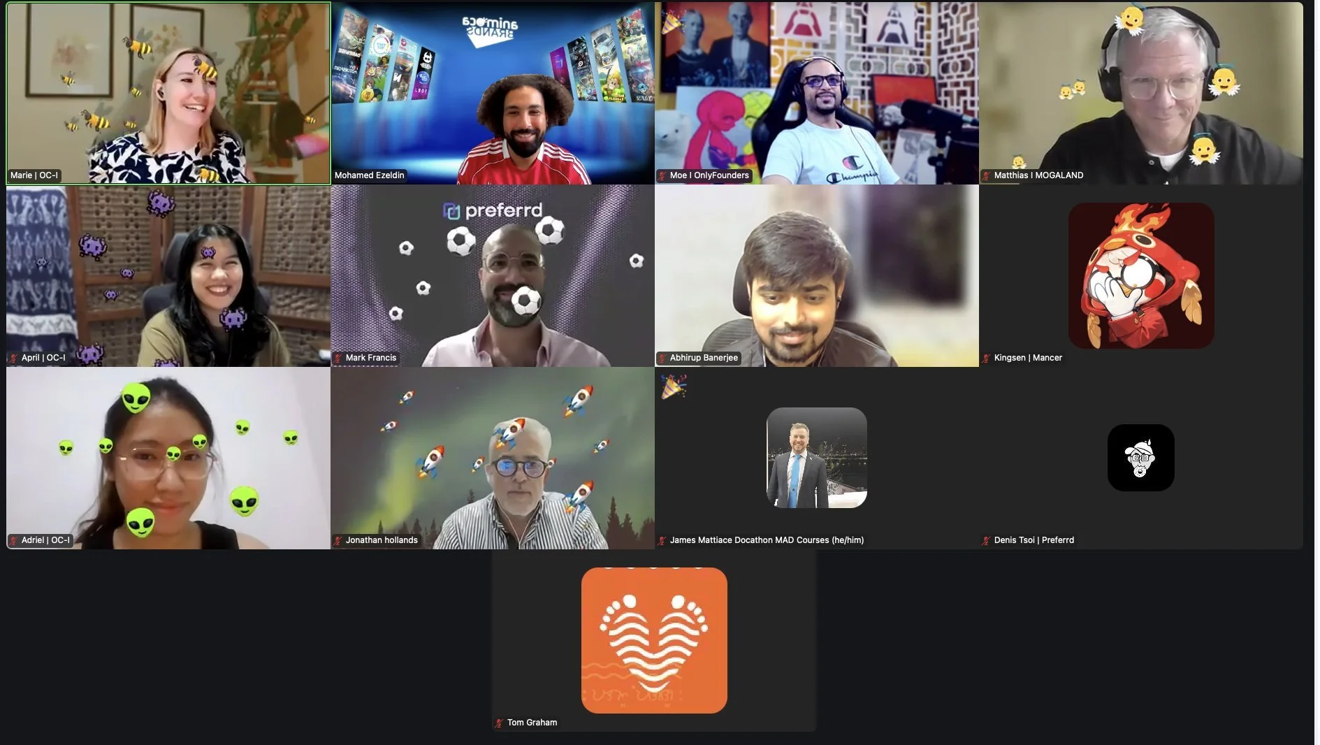 Preferrd members Mark Francis (CEO & Founder, Center Left), Jonathan Hollands (COO, Center Left), and Denis Tsoi (CTO, Bottom Right) at a virtual Open Campus mentor clinic session.