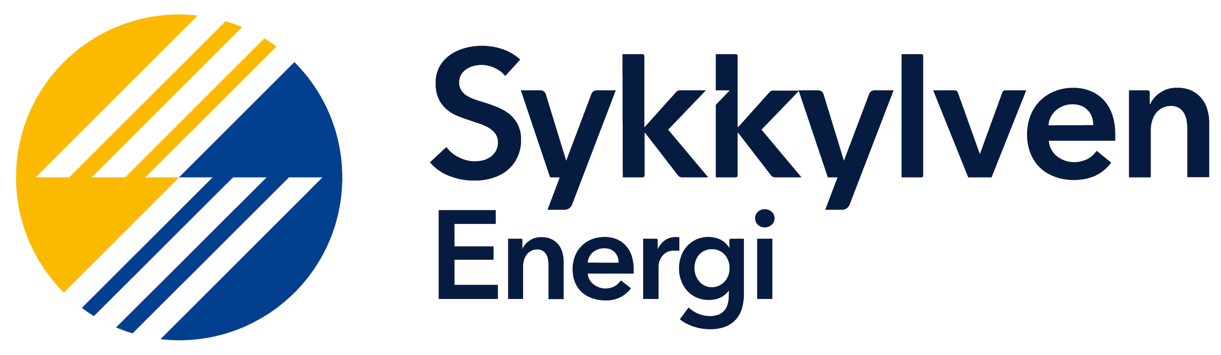 Logoen til verksemda Sykkylven Energi i blå bokstavar samman med ein blå og gul sirkel. Sykkylven Energi er ein av medeigarane i Jarnes Næringspark.