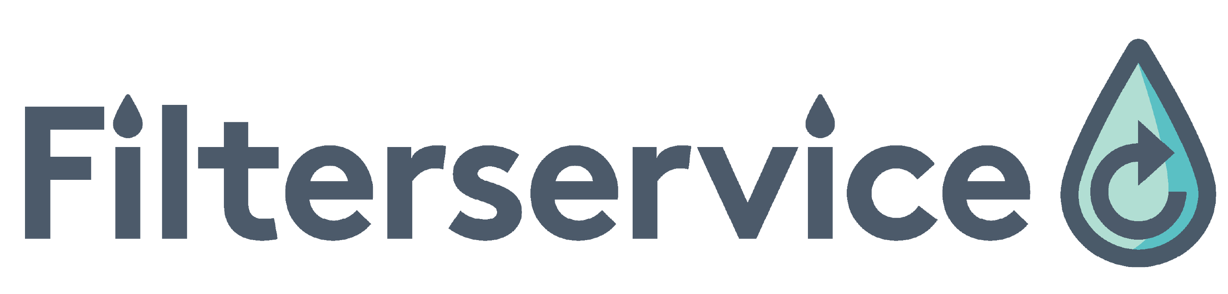 Logoen til verksemda Filterservice i grå bokstavar og dråpesymbol. Filterservice leverer filter og filterløysingar innan maritim sektor og industri – og held til i Jarnes Næringspark.