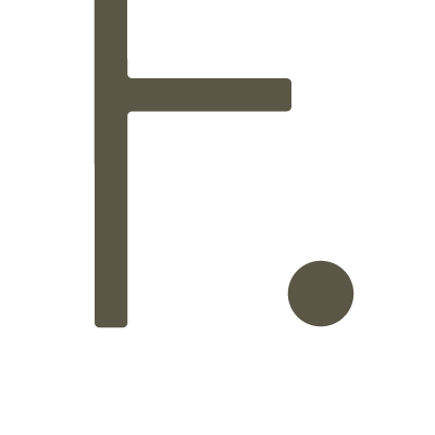 Símbolo de uma letra 'F' estilizada com ponto em uma cor escura.