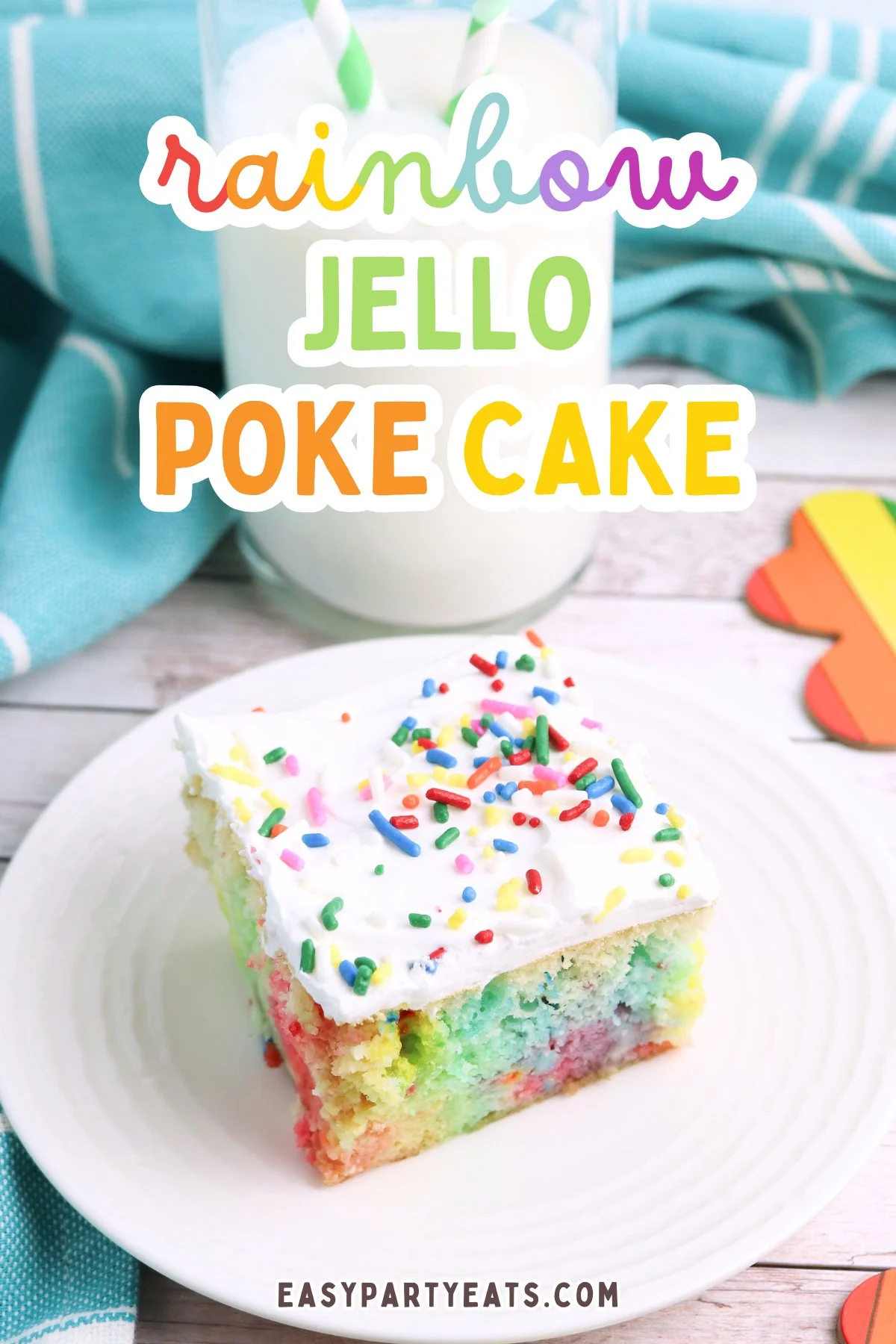 Rainbow Jello Poke Cake