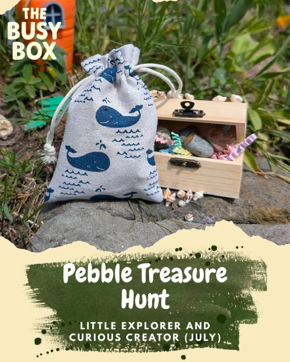 🌿✨ Pebble Treasure Hunt! ✨🌿
This month, all of our Busy Box adventurers - from Little Explorers to Curious Creators - are heading out on a nature adventure to collect, create, and discover!
Each child gets their own ocean-themed treasure bag, woo