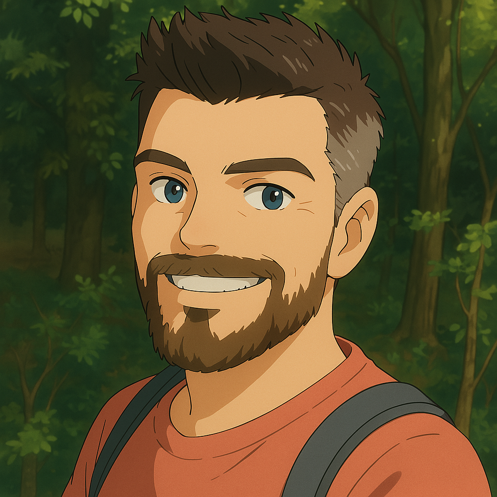 Illustrated portrait of Scott, part of the family team behind The Busy Box, an award-winning UK children's craft subscription box.