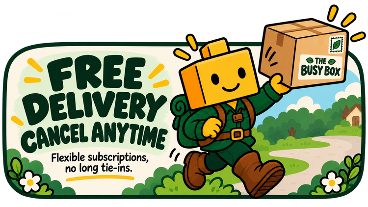Free delivery, cancel anytime card for The Busy Box