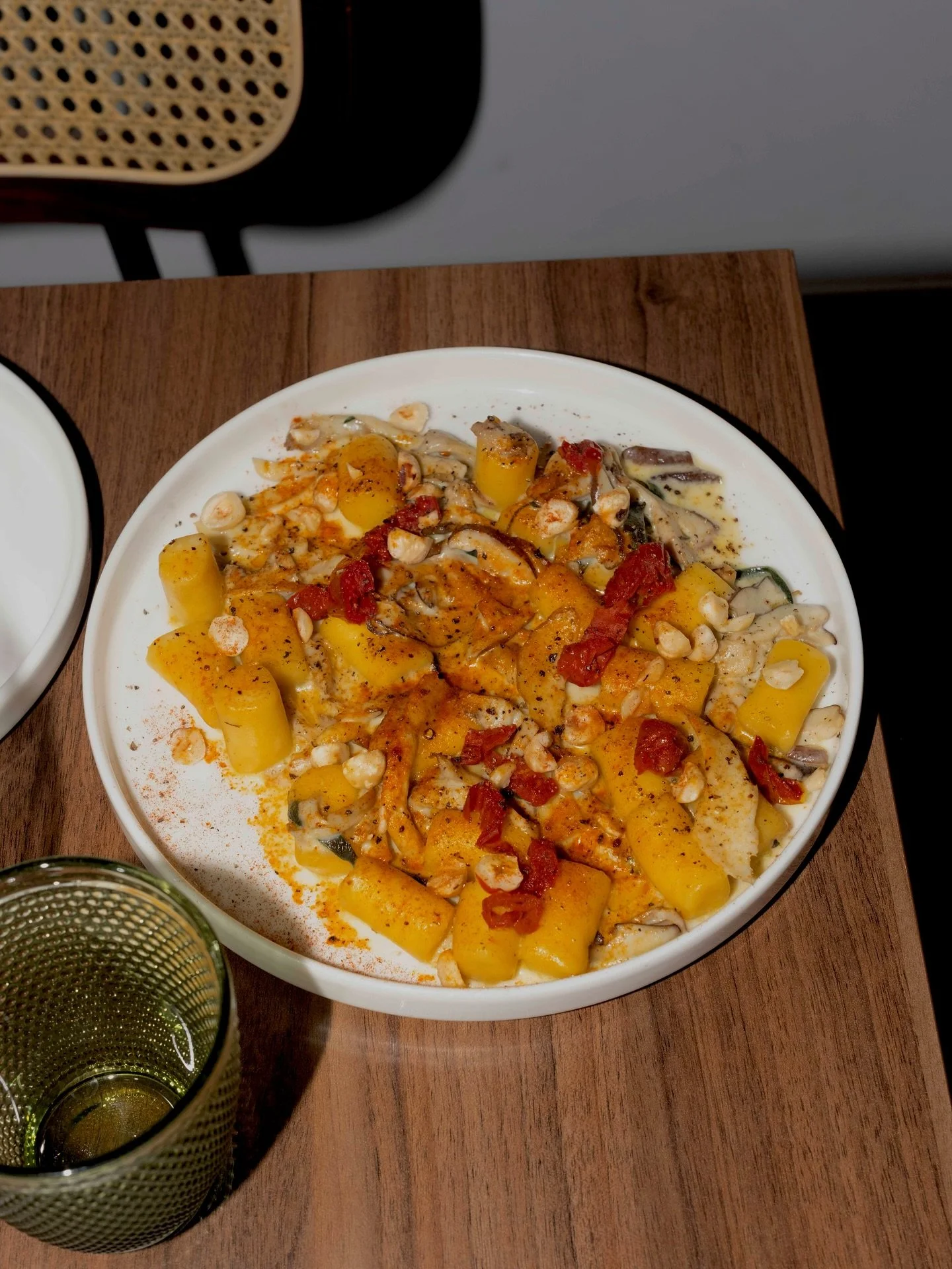 sweet potato gnocchi, mushrooms, sun-dried tomatoes, toasted hazelnuts
