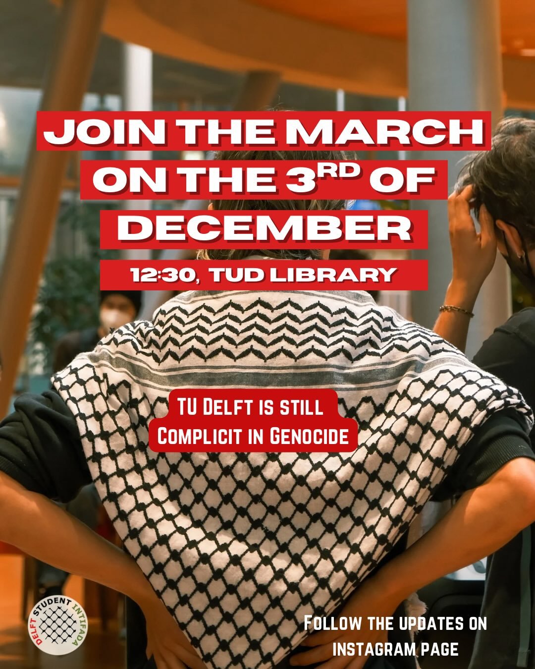 ❗️JOIN OUR PROTEST❗️

To this day, TU Delft hasn&rsquo;t disclosed its ties, worse, it has entered two new collaborations with Israeli companies.

This is not just a violation of its already insufficient commitment. On a broader level, TU Delft shows