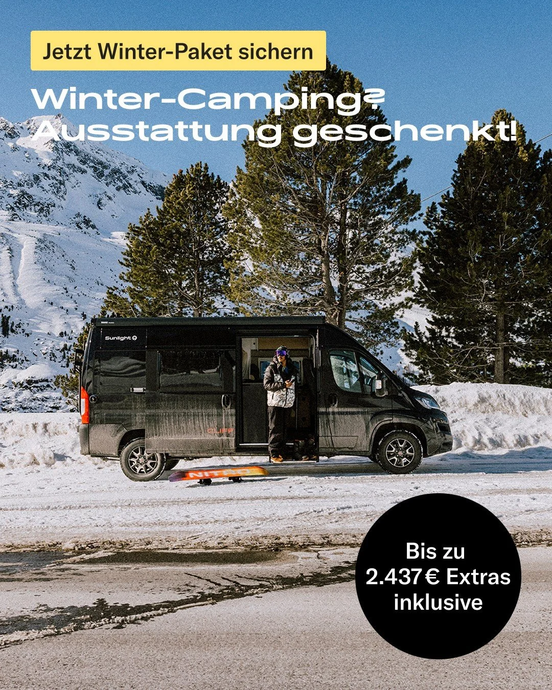 Bereit f&uuml;r dein Winterabenteuer? 🚐❄️

Mit unseren SUNLIGHT CLIFF Camper Vans bist du zu jeder Jahreszeit unterwegs &ndash; egal ob verschneite Berge, leere K&uuml;sten oder spontane Wochenendtrips.

Und das Beste? Das Winterpaket im Wert von bi