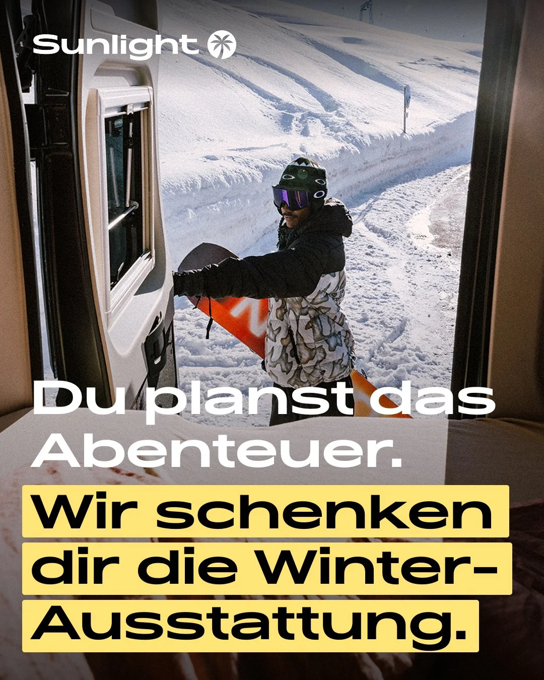 🚐 Du planst das Abenteuer. Wir schenken dir die Winter-Ausstattung.

Mit unseren SUNLIGHT CLIFF Camper Vans bist du das ganze Jahr &uuml;ber unterwegs &ndash; warm, sicher und bereit f&uuml;r alles, was kommt. ❄️

Und das Beste: Das Winterpaket im W