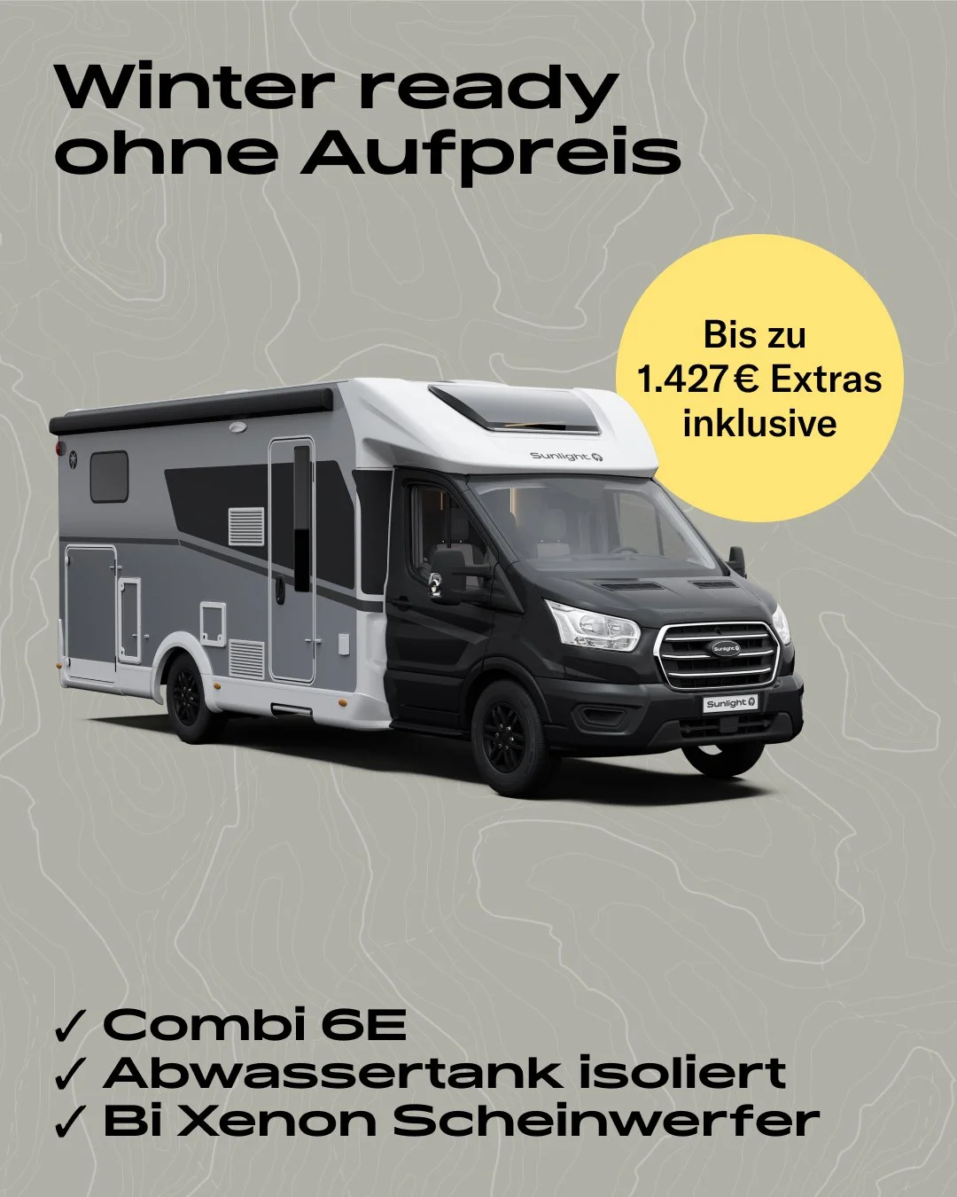 Bereit f&uuml;r dein Winterabenteuer? ❄️🚐

Mit unseren SUNLIGHT Winter Deals bekommst du jetzt mehr Komfort und W&auml;rme &ndash; perfekt f&uuml;r Roadtrips bei Schnee, Frost und Fernweh. 🌎

Unsere Reisemobile kommen mit einem echten Winter-Upgrad