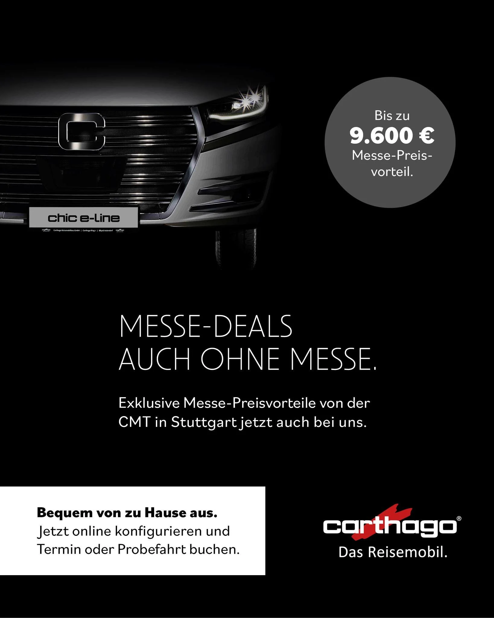 Messe-Deals auch ohne Messe! 🤝

Messe-Preisvorteile von der CMT in Stuttgart jetzt auch bei uns!

Freuen Sie sich auf attraktive Messe-Preisvorteile von bis zu 9.600 &euro;.

Das Beste: Sie m&uuml;ssen daf&uuml;r nicht einmal nach Stuttgart kommen.
