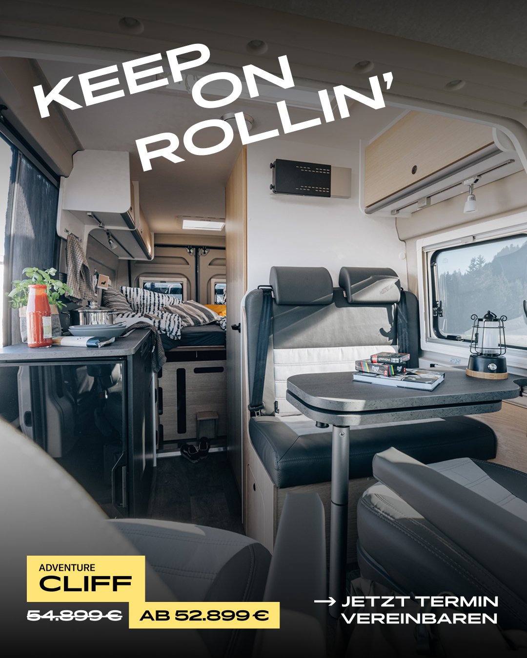 Drinnen ankommen. Drau&szlig;en frei sein. 🚐✨

Der CLIFF Adventure ist nicht nur dein Fahrzeug &ndash;
er ist dein R&uuml;ckzugsort nach einem langen Tag voller Erlebnisse.

Und jetzt ist der perfekte Zeitpunkt einzusteigen:

👉 2.000 &euro; Preisvo