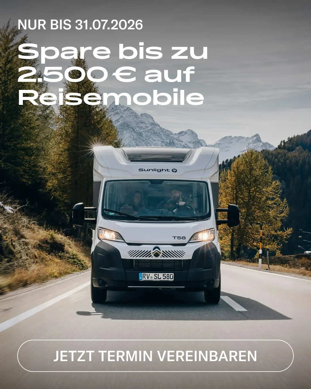 Ready for the next stop? 🚐

Mehr Platz, mehr Freiheit und das gute Gef&uuml;hl, einfach loszufahren. Unsere SUNLIGHT Reisemobile begleiten dich &uuml;berall hin &ndash; von spontanen Kurztrips bis zu gro&szlig;en Reisen.

⚡ Bis zu 2.500 &euro; auf v