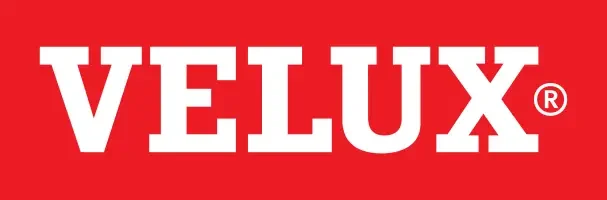 Velux logo in white text on a red background.